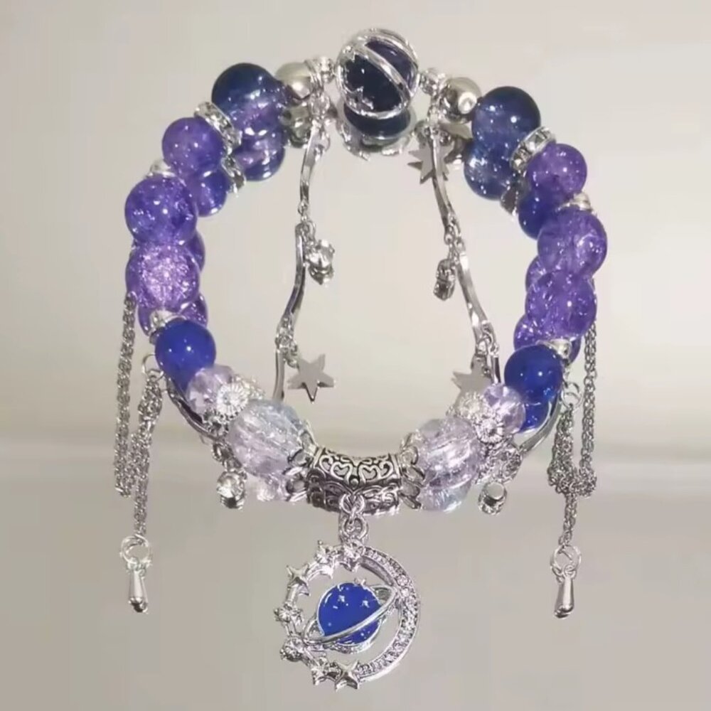 Luxury Purple Star Planet Chain Crystal Opal Beaded Bracelet Jewelry